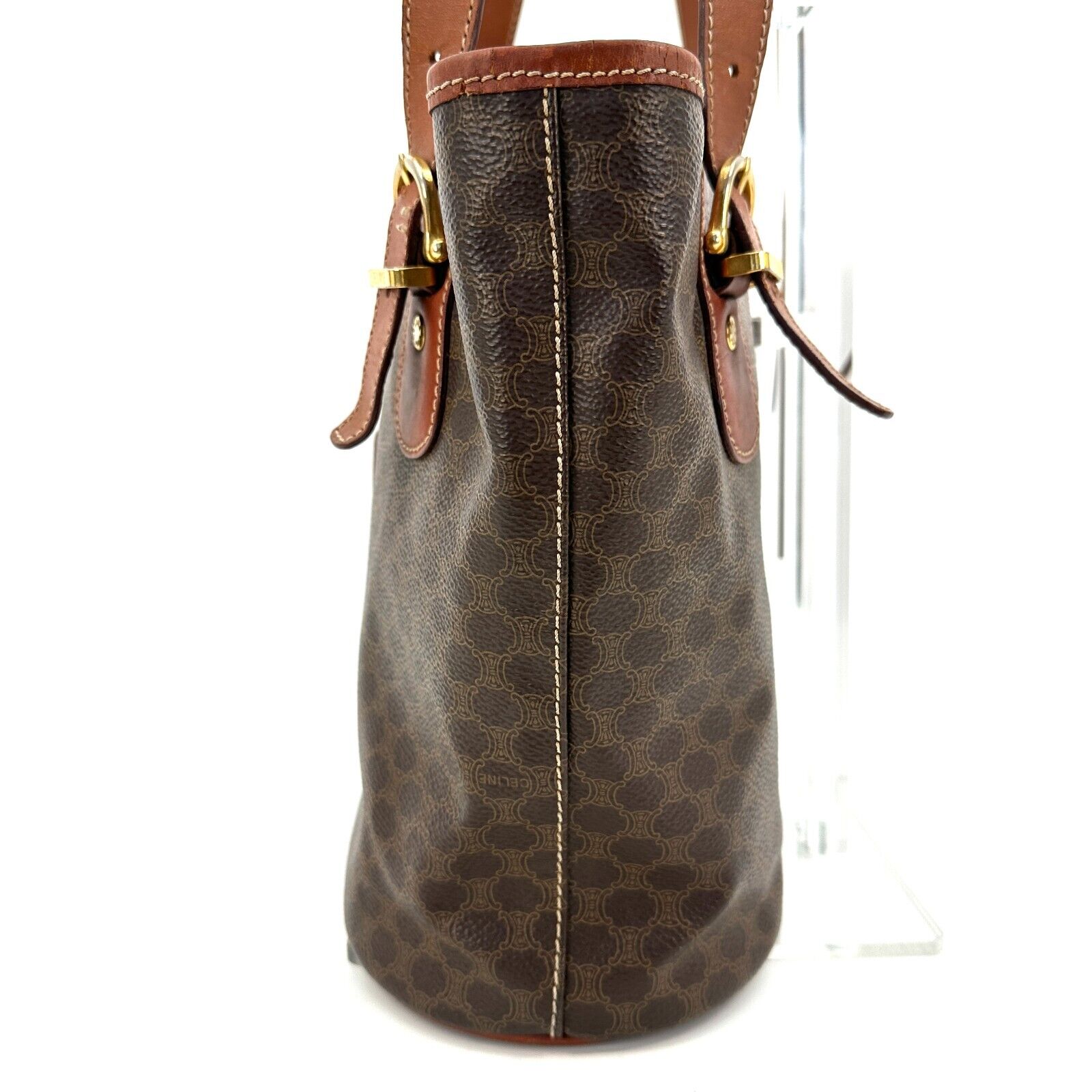 CELINE Macadam Canvas Boston Bag PVC Leather Brown