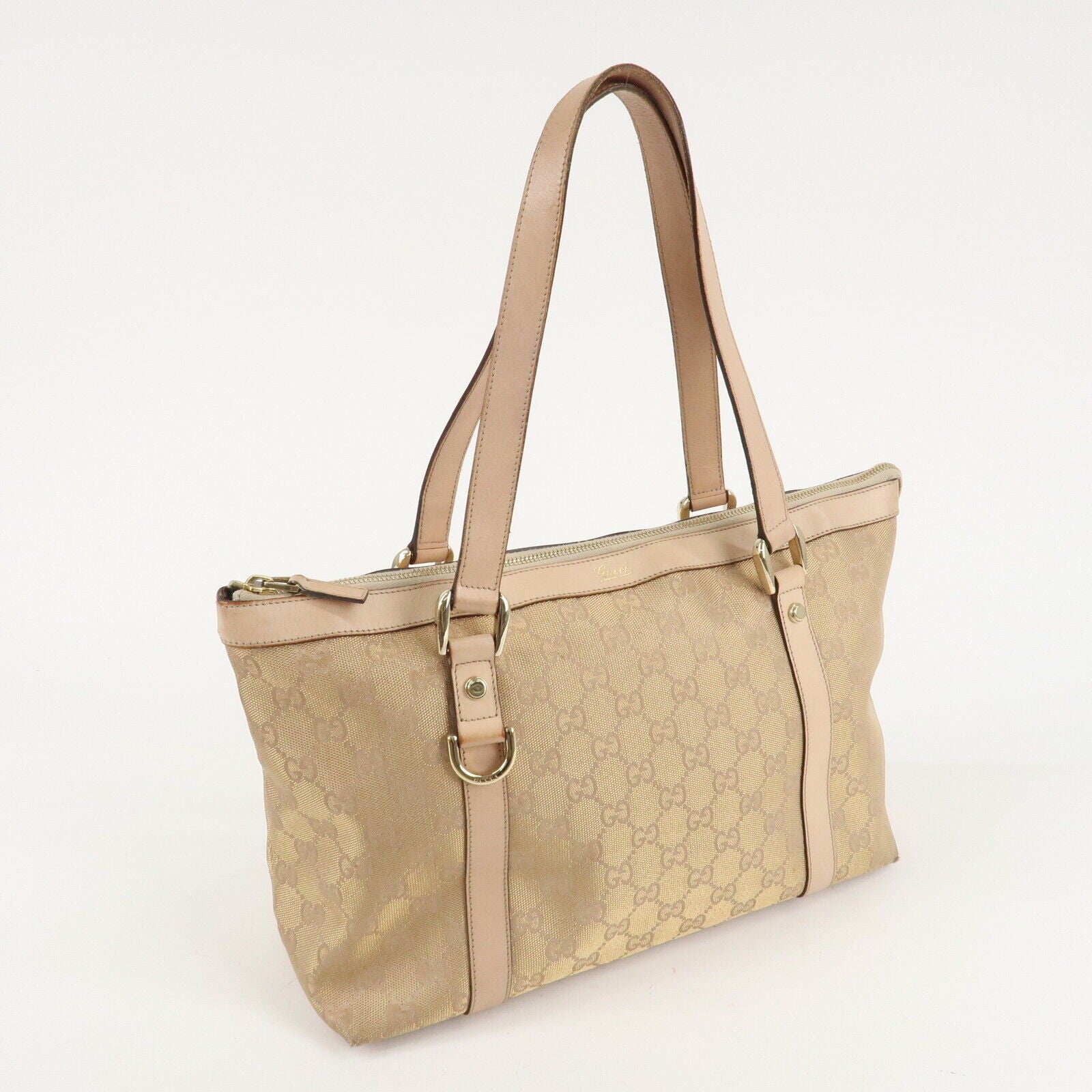 Gucci Abbey Line GG Canvas Leather Tote Bag - Pink White