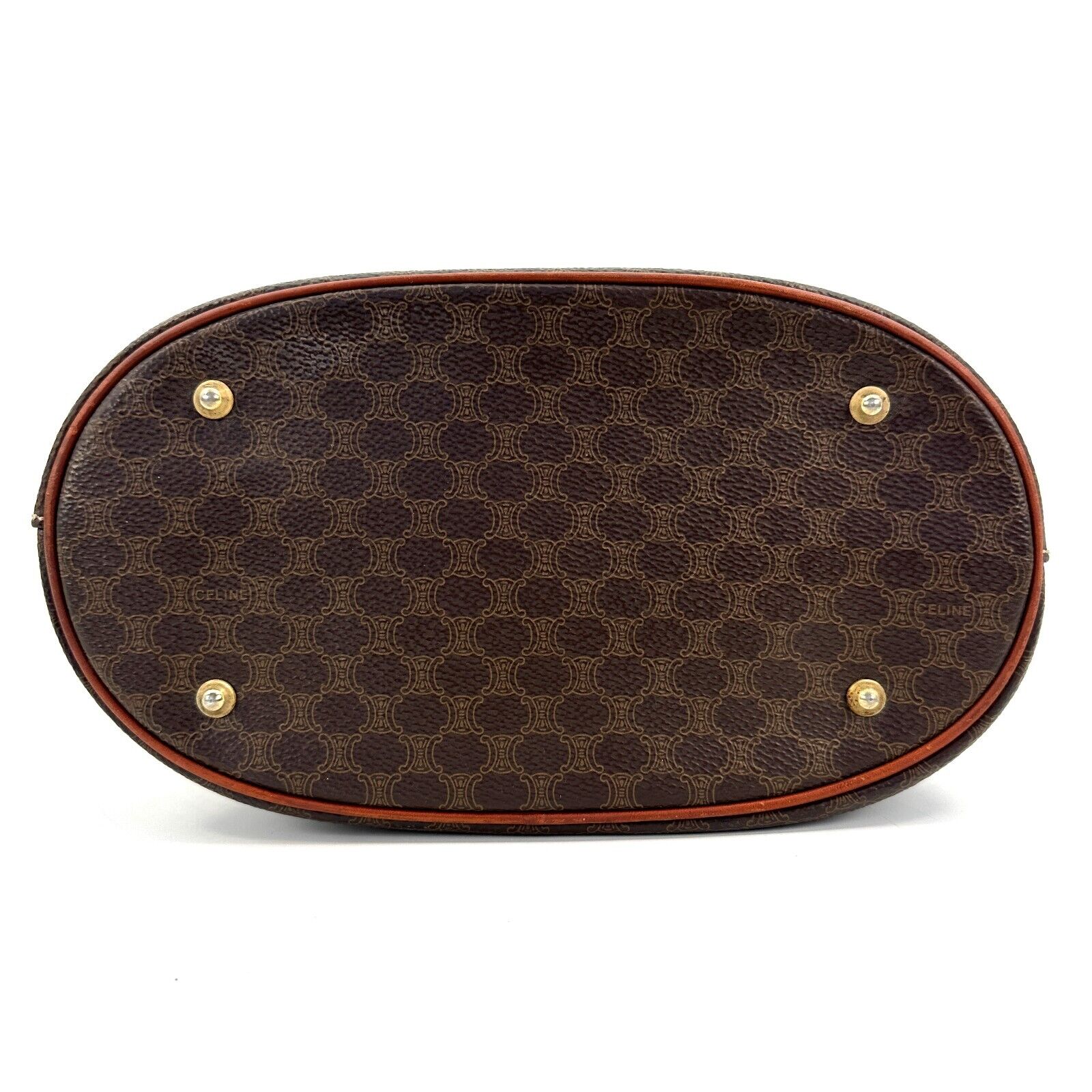 CELINE Macadam Canvas Boston Bag PVC Leather Brown