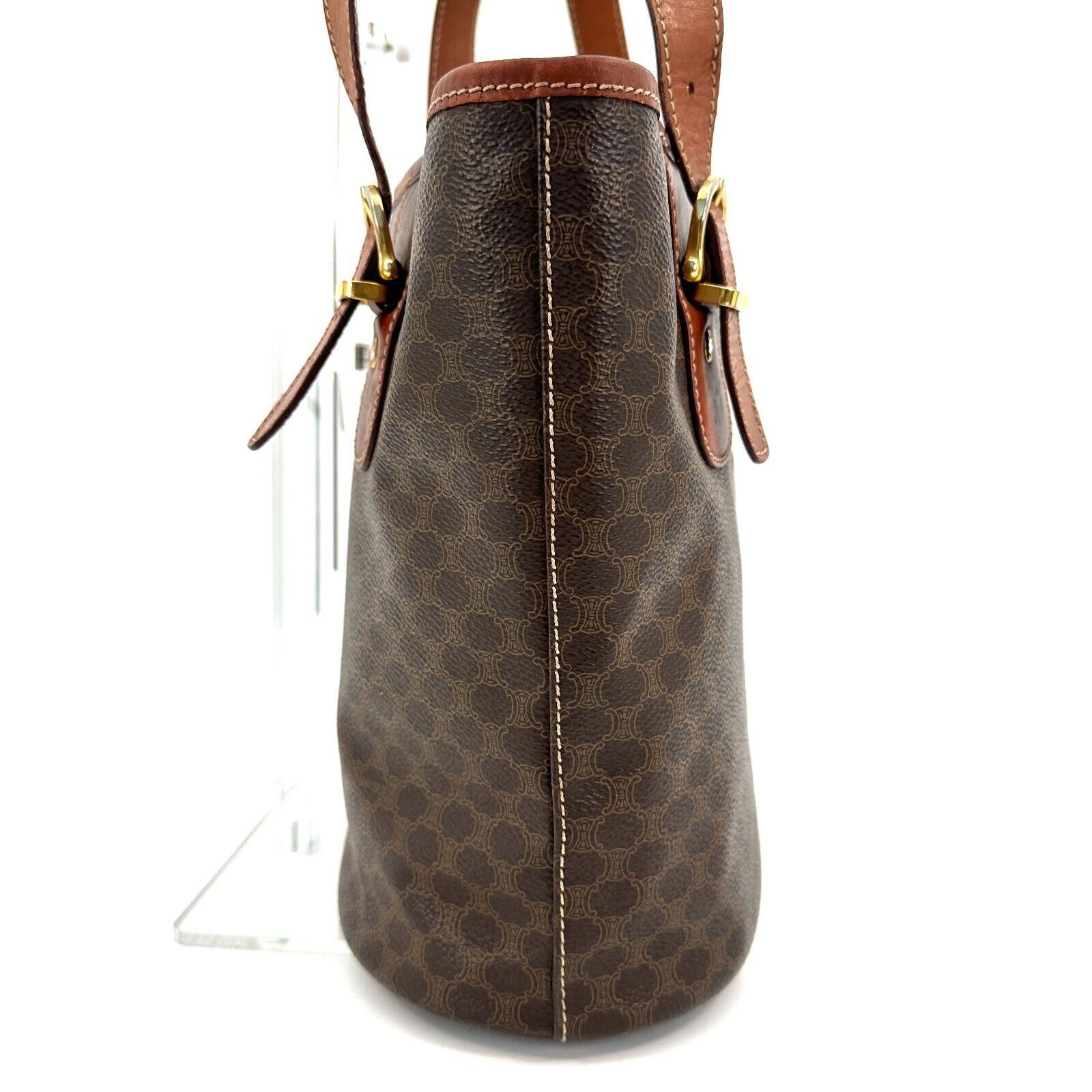CELINE Macadam Canvas Boston Bag PVC Leather Brown