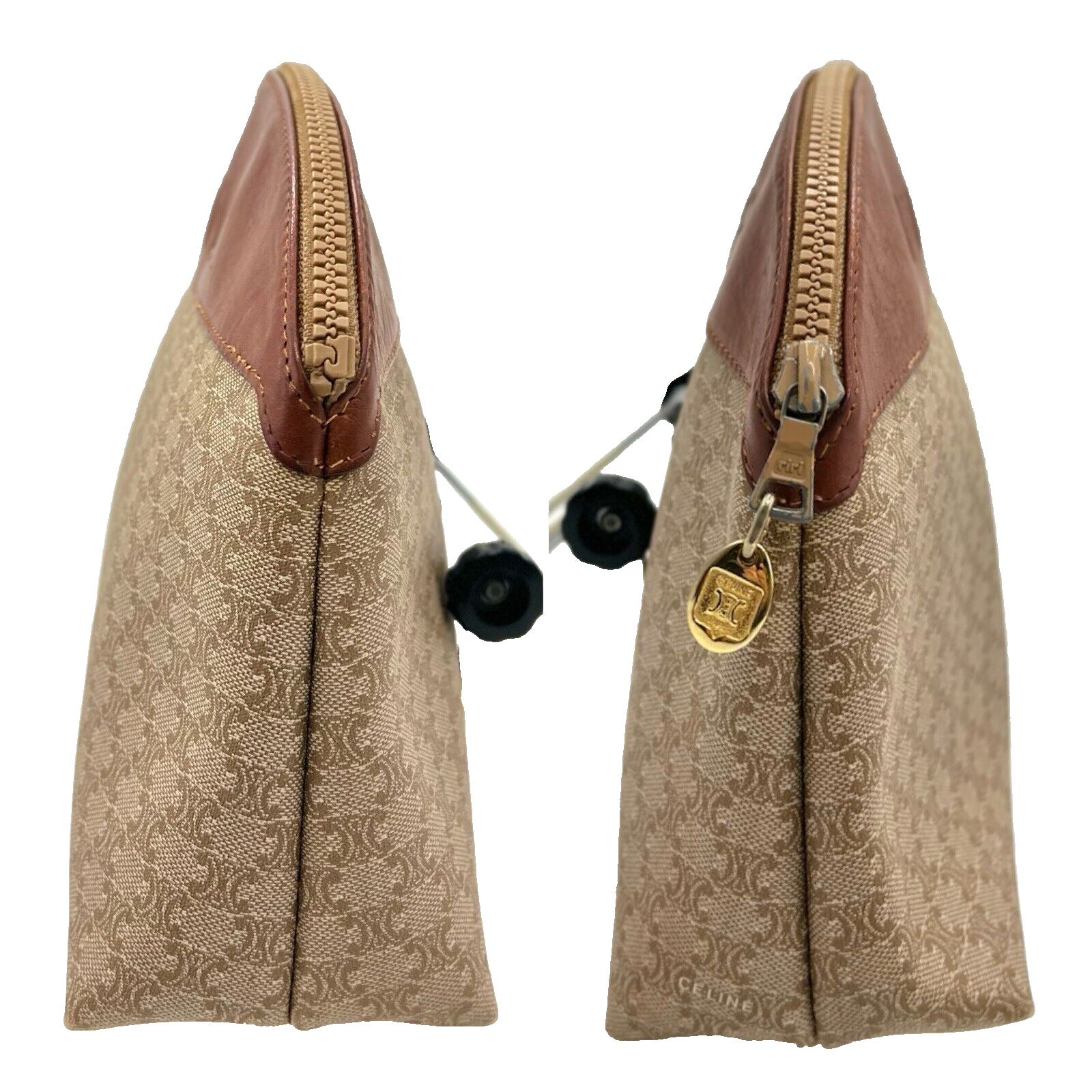 Celine Clutch Hand Bag Pouch Macadam PVC Leather Beige Brown