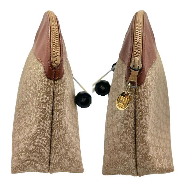 Celine Clutch Hand Bag Pouch Macadam PVC Leather Beige Brown
