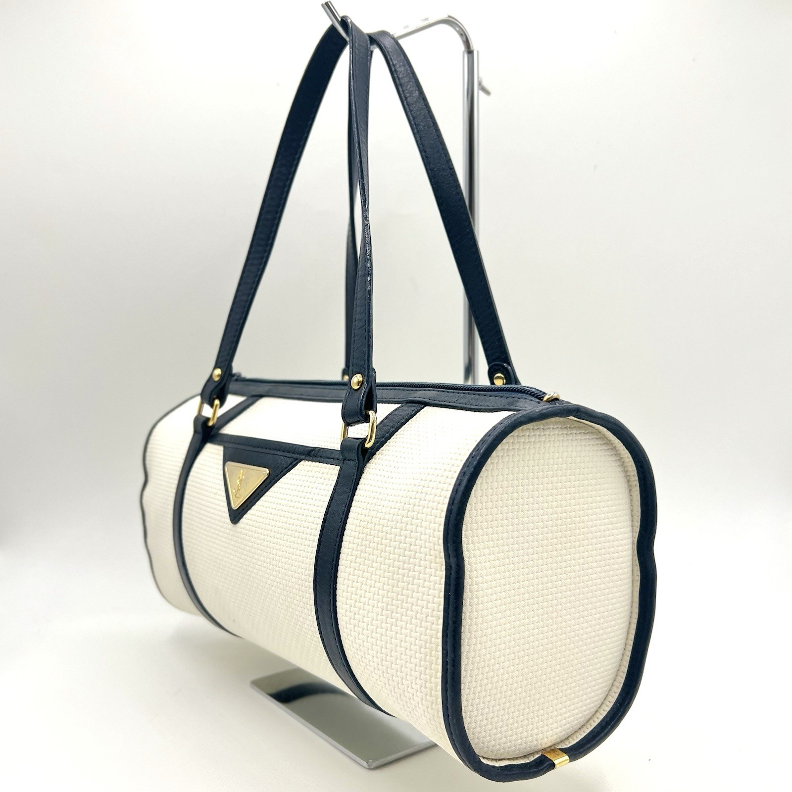 YVES SAINT LAURENT YSL Vintage Hand Bag - White, PVC & Leather