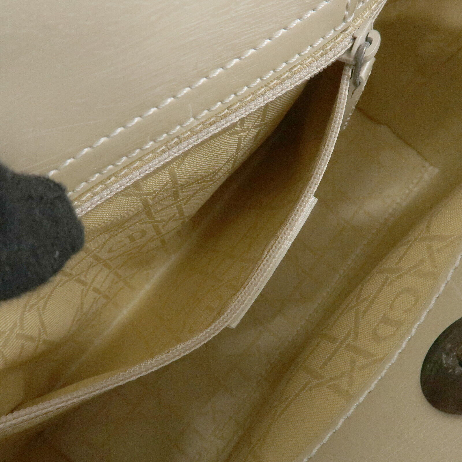 Christian Dior Maris Pearl Patent Leather Tote Bag Beige