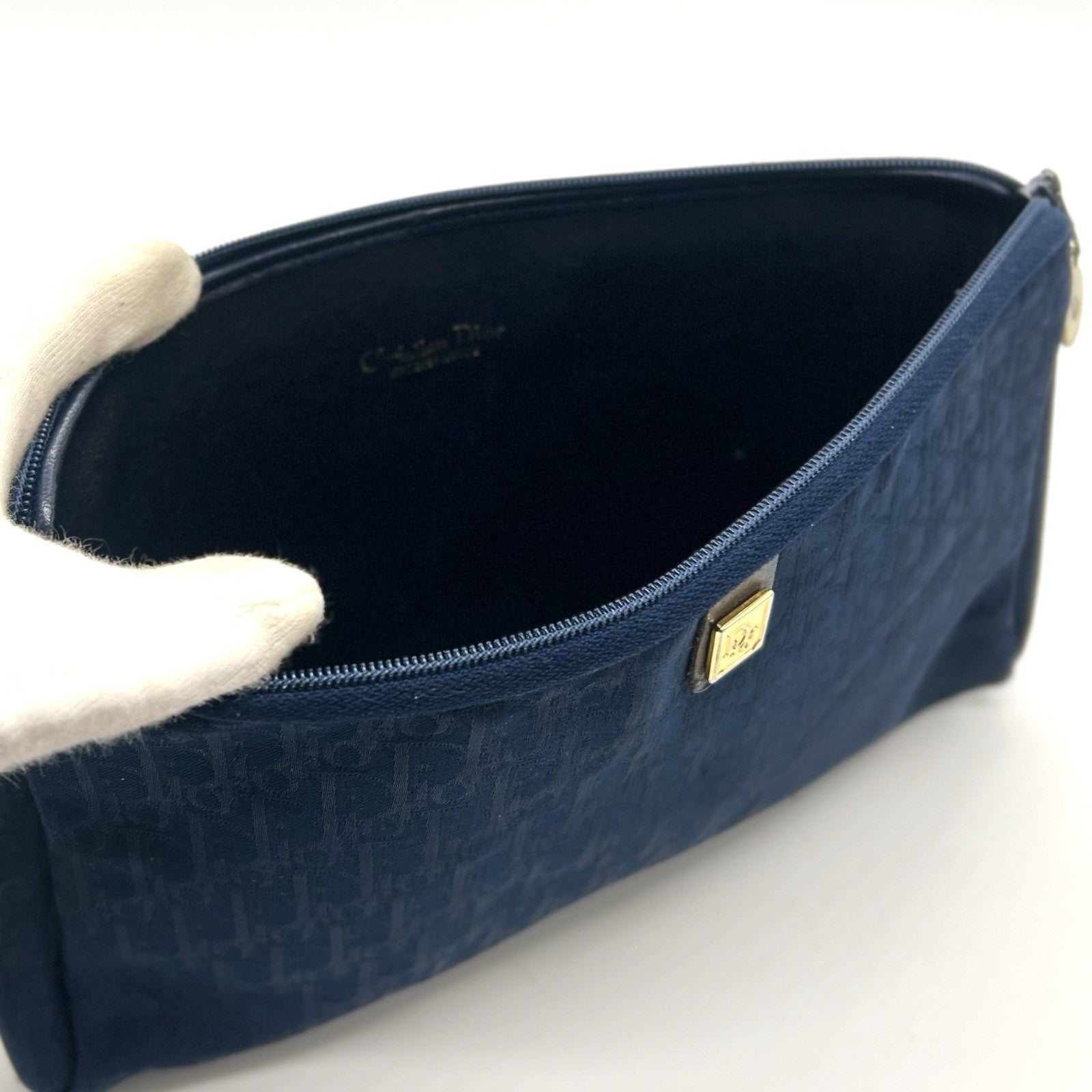 Christian Dior Trotter Clutch Bag Navy Canvas