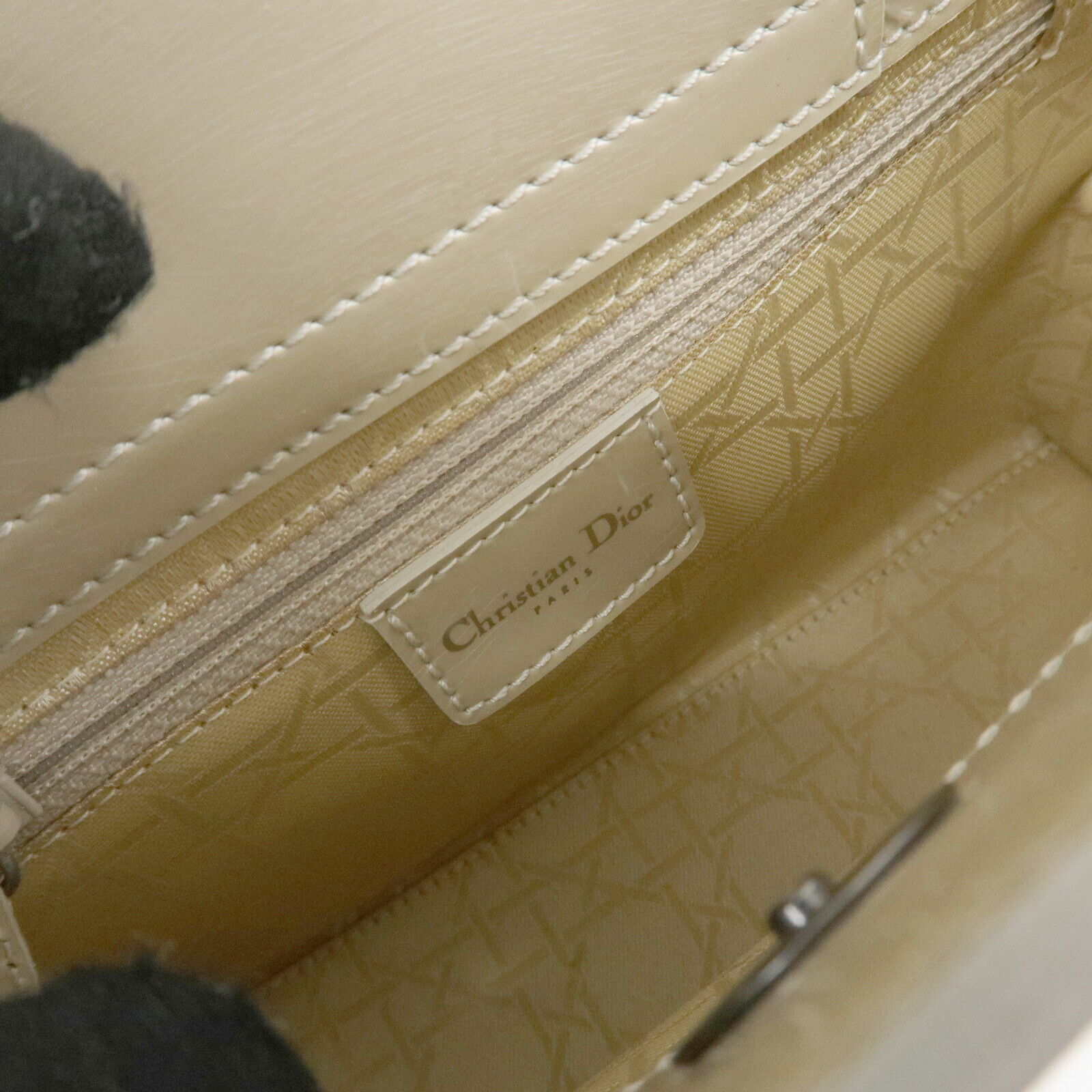 Christian Dior Maris Pearl Patent Leather Tote Bag Beige