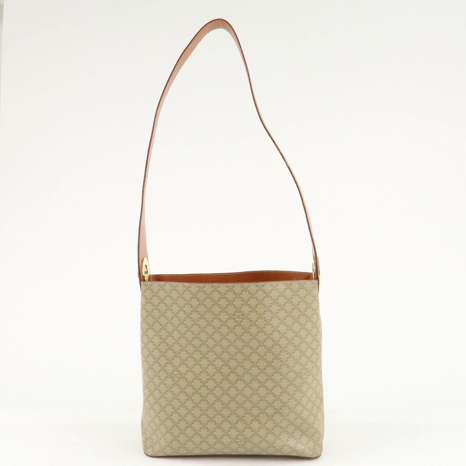 Celine Macadam PVC Leather Shoulder Bag Beige Brown Gold