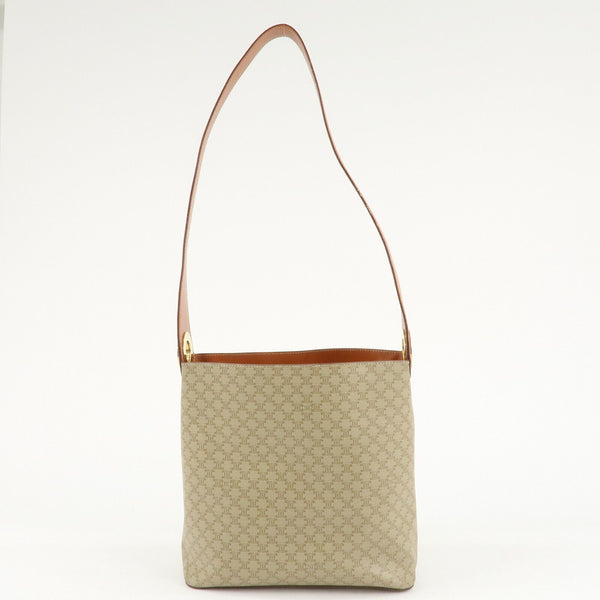 Celine Macadam PVC Leather Shoulder Bag Beige Brown Gold