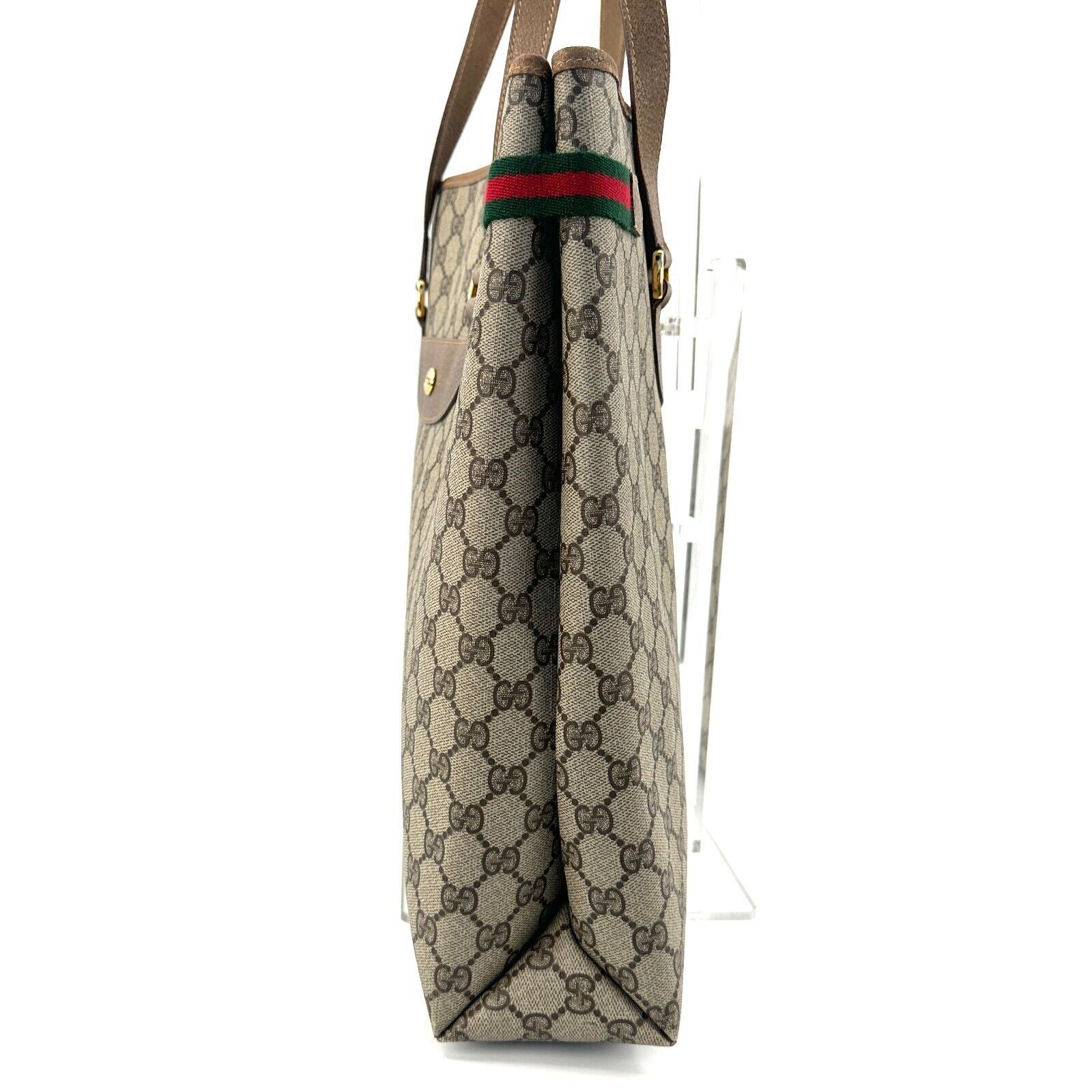 Gucci Sherry Line Shoulder Tote Bag GG PVC Leather Brown