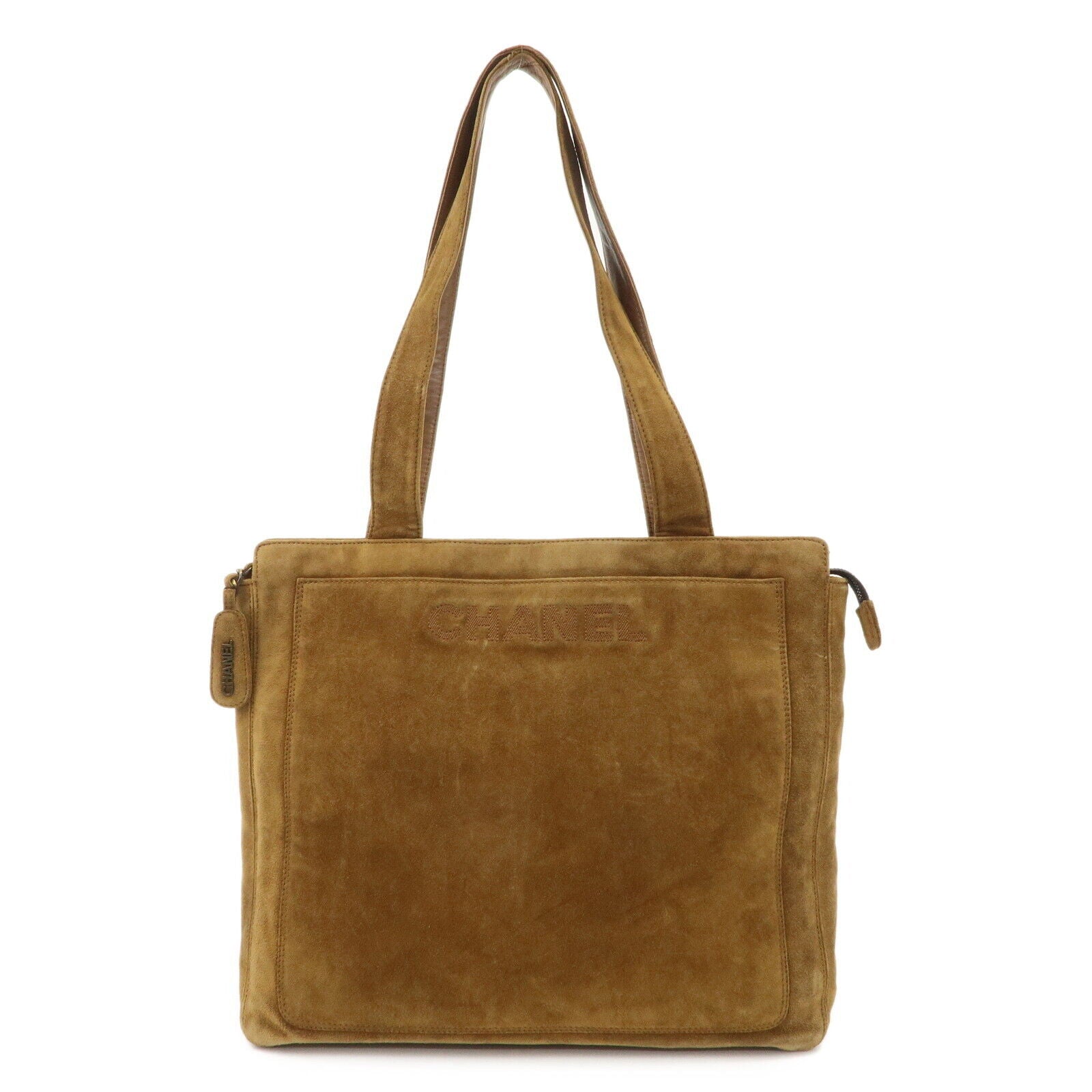 Chanel Logo Suede Tote Shoulder Bag - Brown