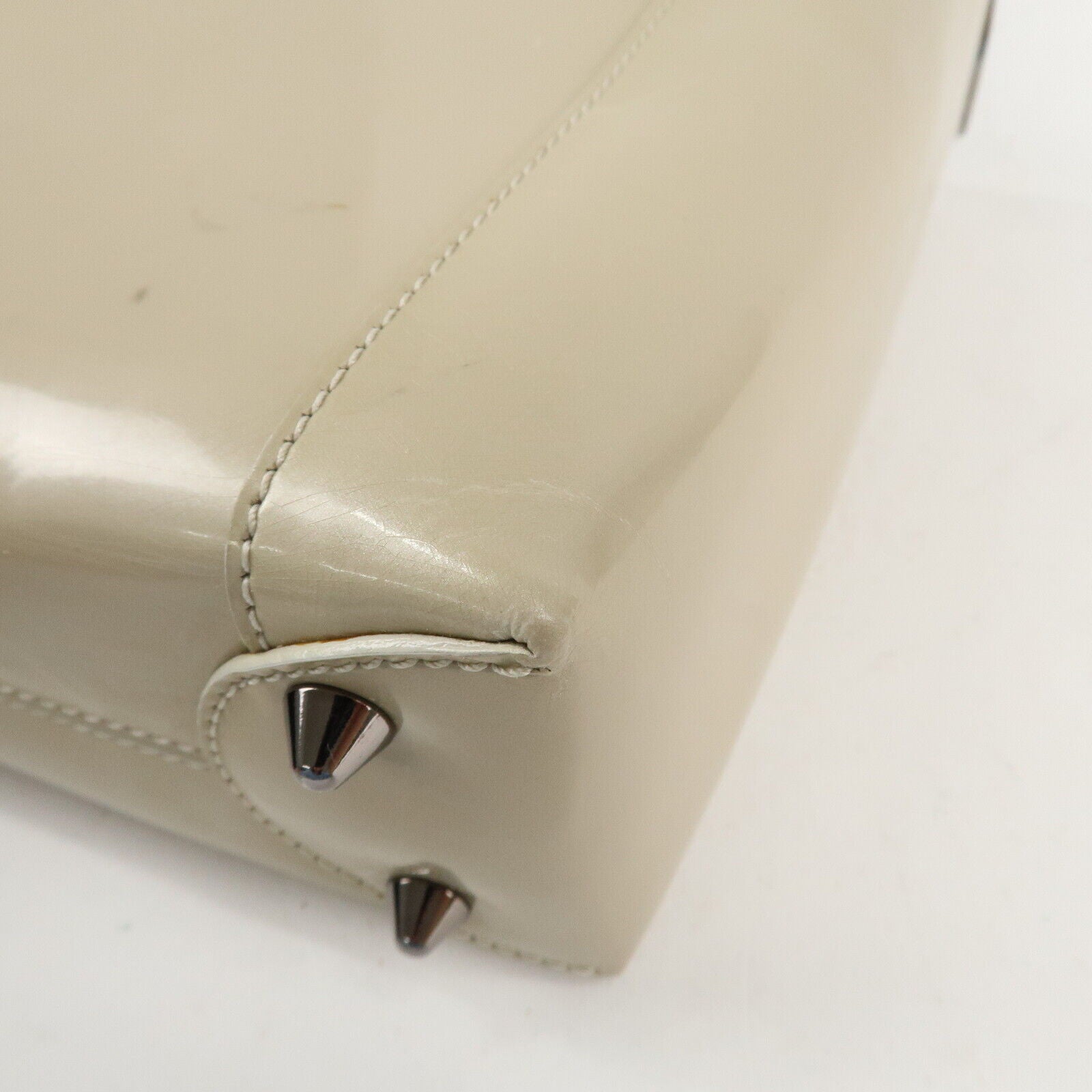 Christian Dior Maris Pearl Patent Leather Tote Bag Beige