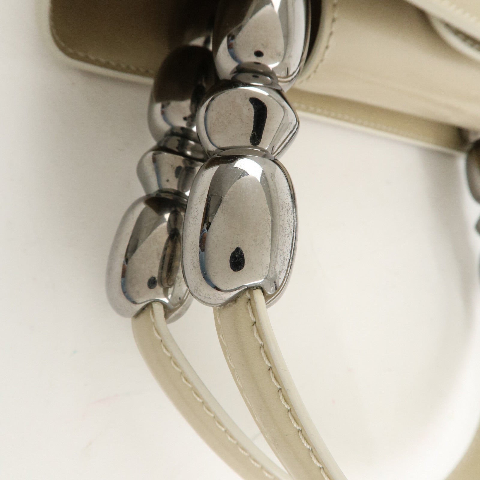 Christian Dior Maris Pearl Patent Leather Tote Bag Beige