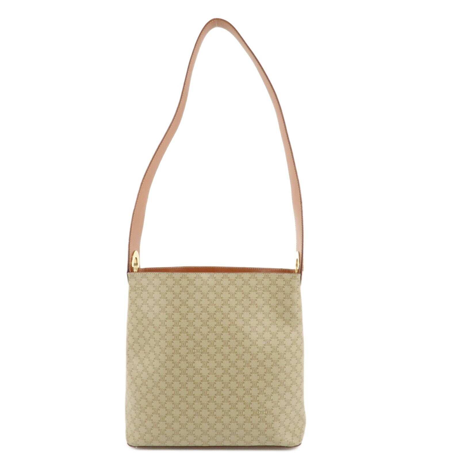 Celine Macadam PVC Leather Shoulder Bag Beige Brown Gold