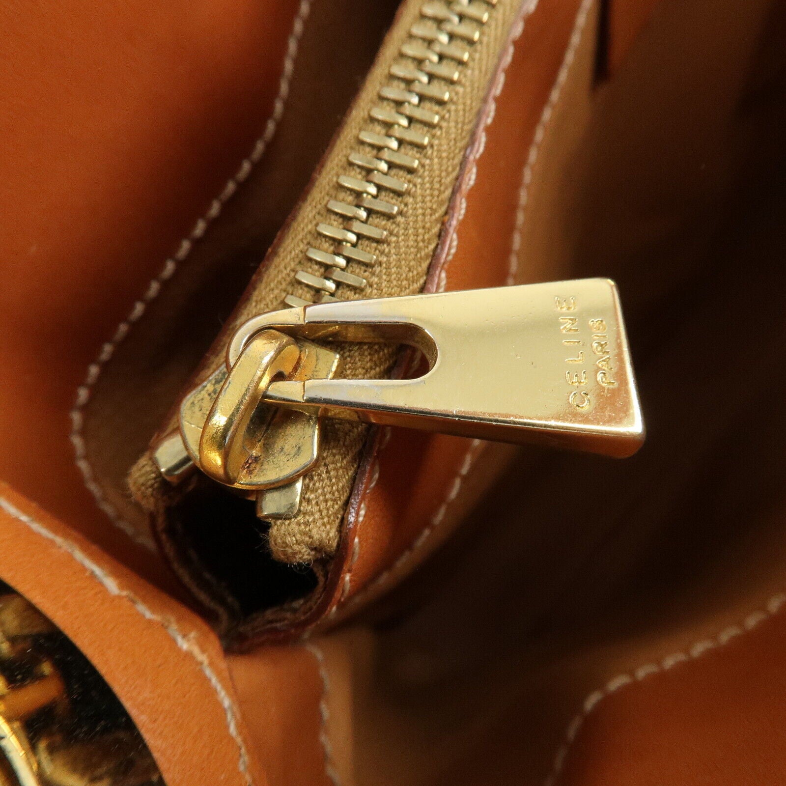 Celine Macadam PVC Leather Shoulder Bag Beige Brown Gold