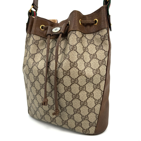 Gucci Vintage GG Sherry Line PVC Leather Drawstring Bucket Shoulder Bag