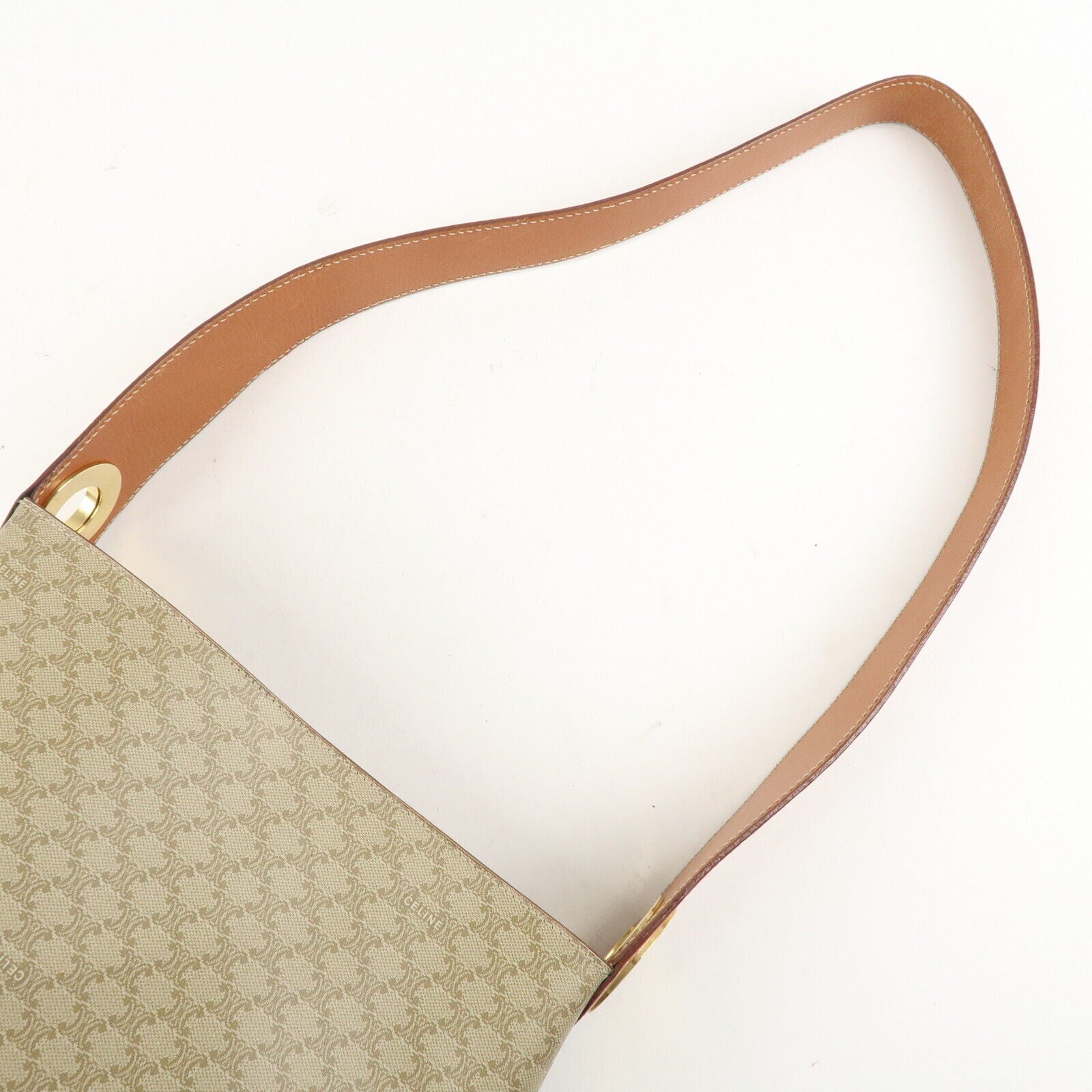 Celine Macadam PVC Leather Shoulder Bag Beige Brown Gold